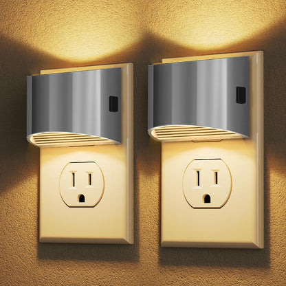 Plug-in Night Lights for Bedroom & Hallway – 3-Level Brightness, 2-Pack