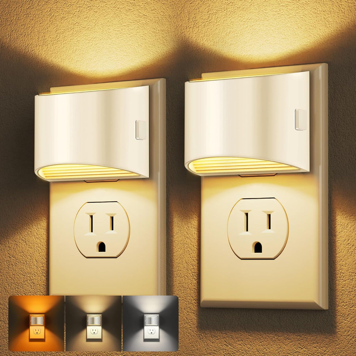 Plug-in Night Lights for Bedroom & Hallway – 3-Level Brightness, 2-Pack