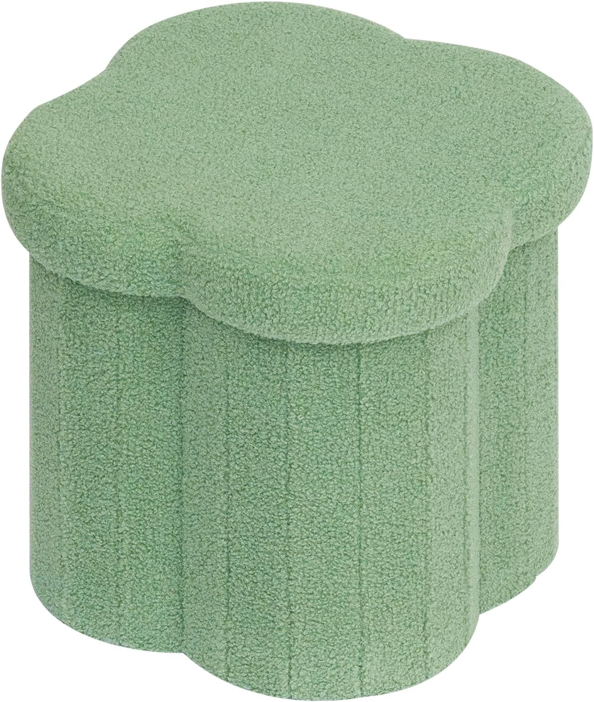 12.6" Flower Shaped Storage Ottoman – Cream Boucle for Living Room & Bedroom